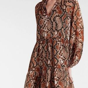 Express Brown and Black Snake Print Long Sleeve Dress